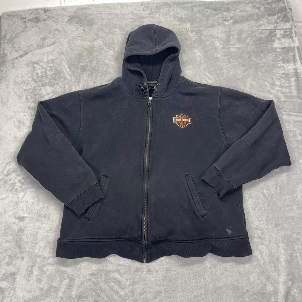 Harley-Davidson Hoodie Mens XXL Black Lined V-Twin Power Long Sleeve Full Zip